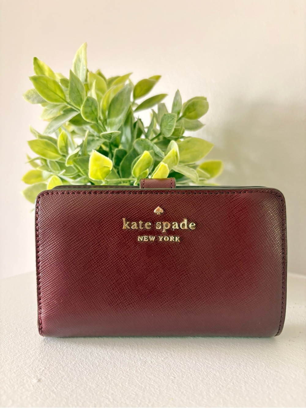 KATE SPADE - EUC Burgundy Wallet with Gold Logo